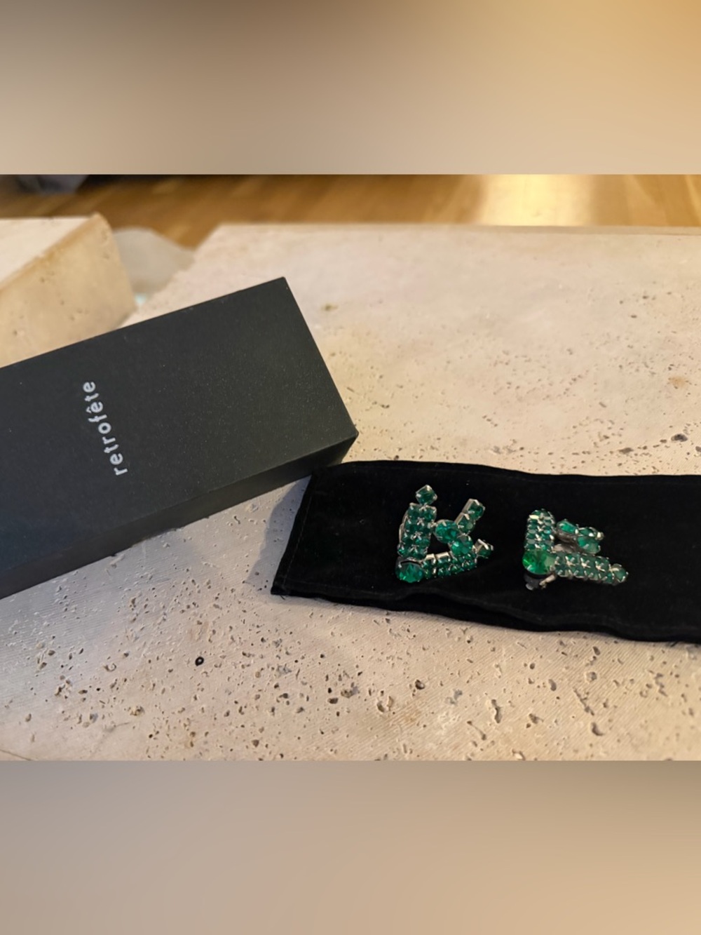 Retrofete Green Crystal Clip-On Earrings - Emerald Sparkle